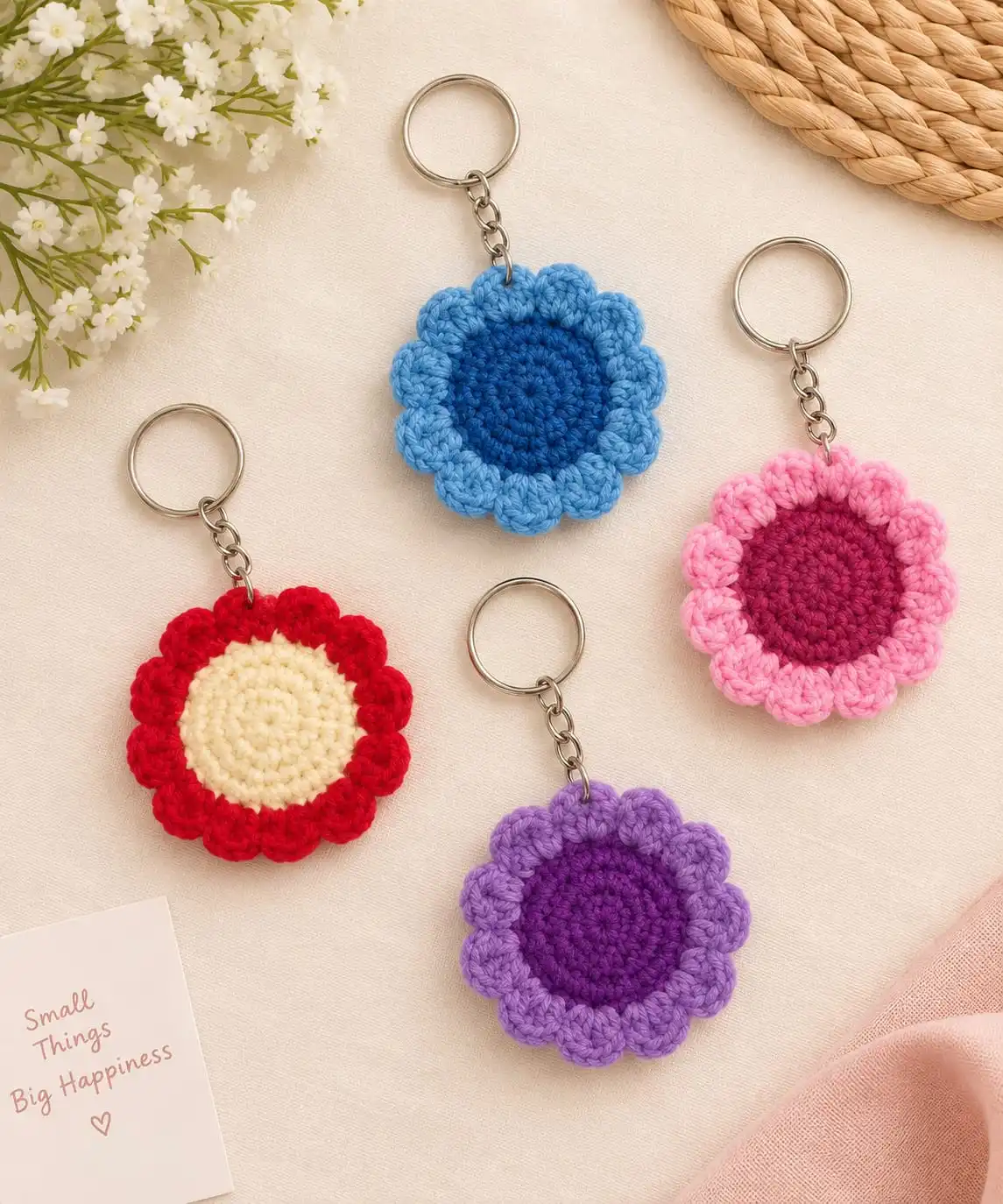 Crochet  Daisy Keychain Set of 4