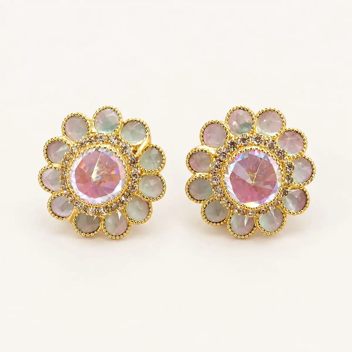 Magenta Sunburst Iridescent Crystal Studs. 3