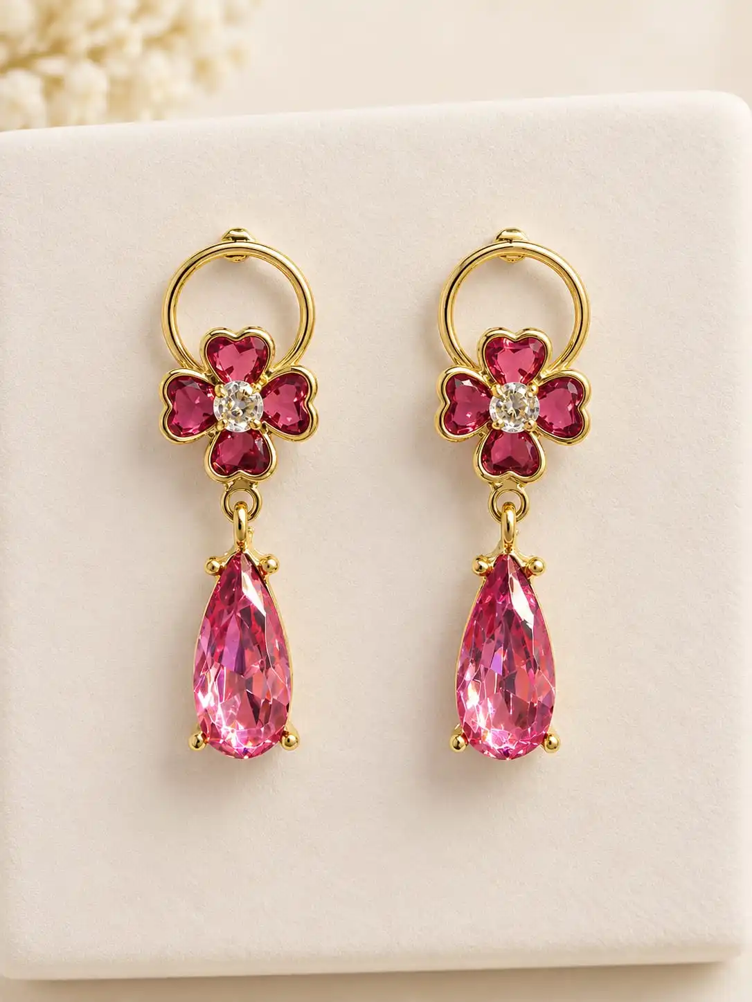 Blushing Petal  & Teardrop Crystal Drop Earring. 2