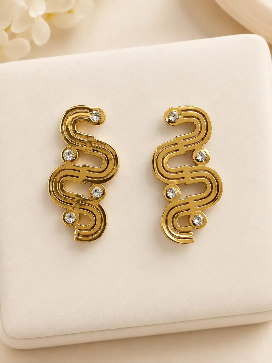 Aurelia Serpent Wave Anti Tarnish Statement Studs. 1