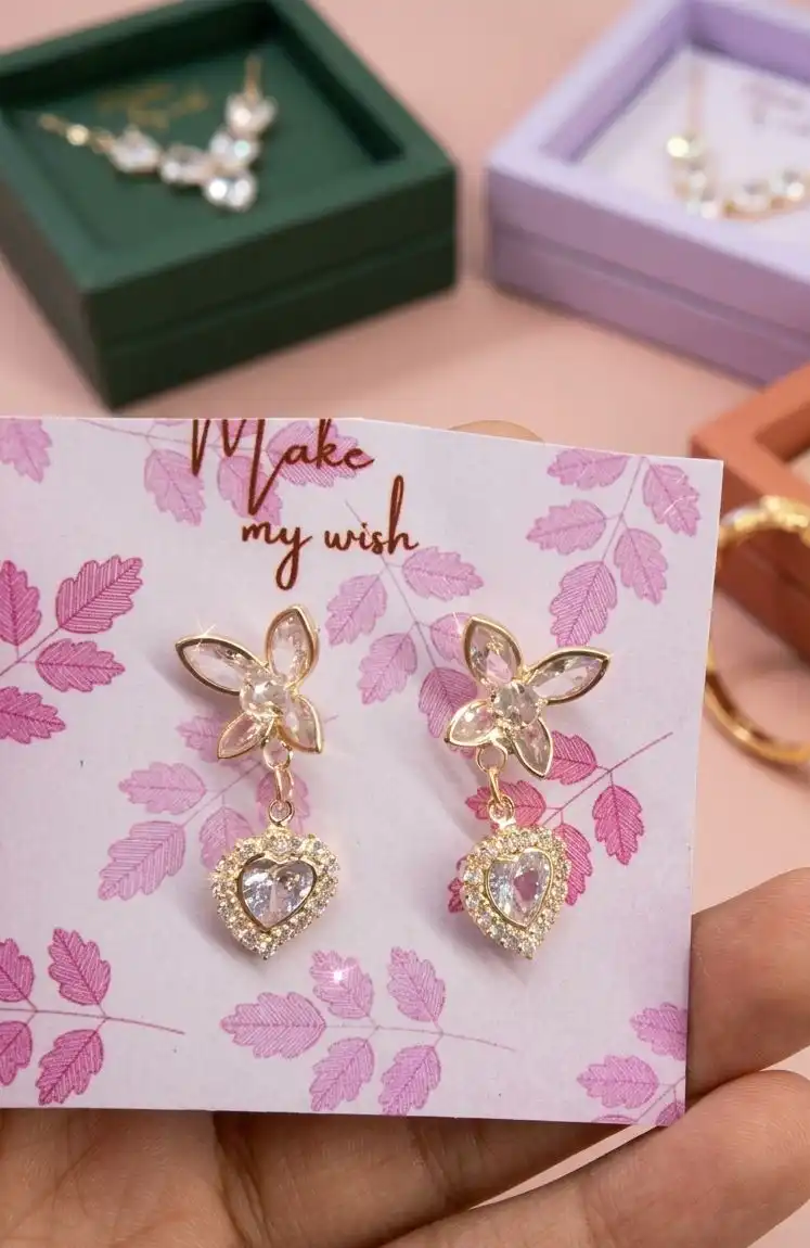 Crystal Butterfly & Pave Heart Drop Earrings 1