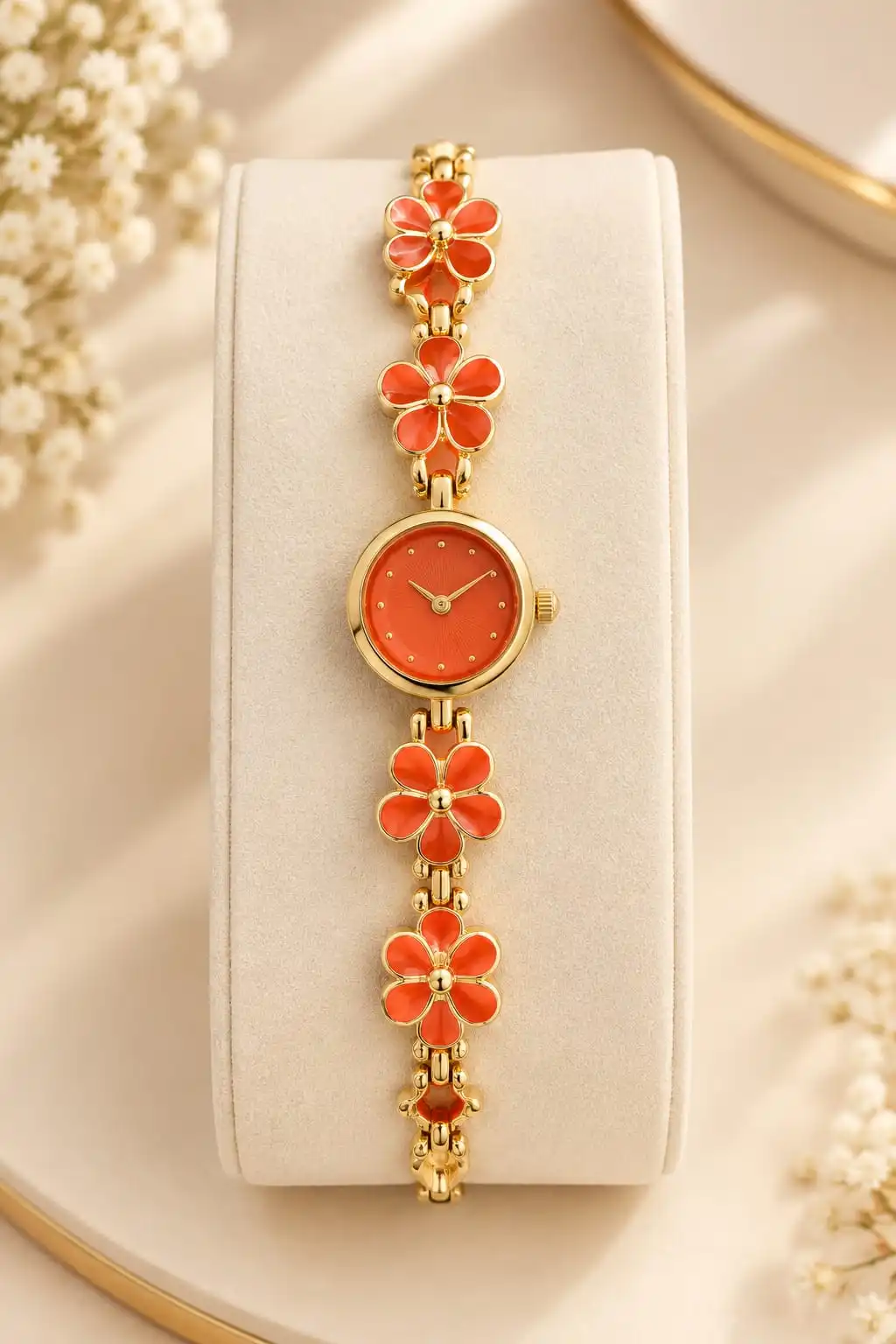 Anti-tarnish Golden Floral Bracelet Watch For Women. 3
