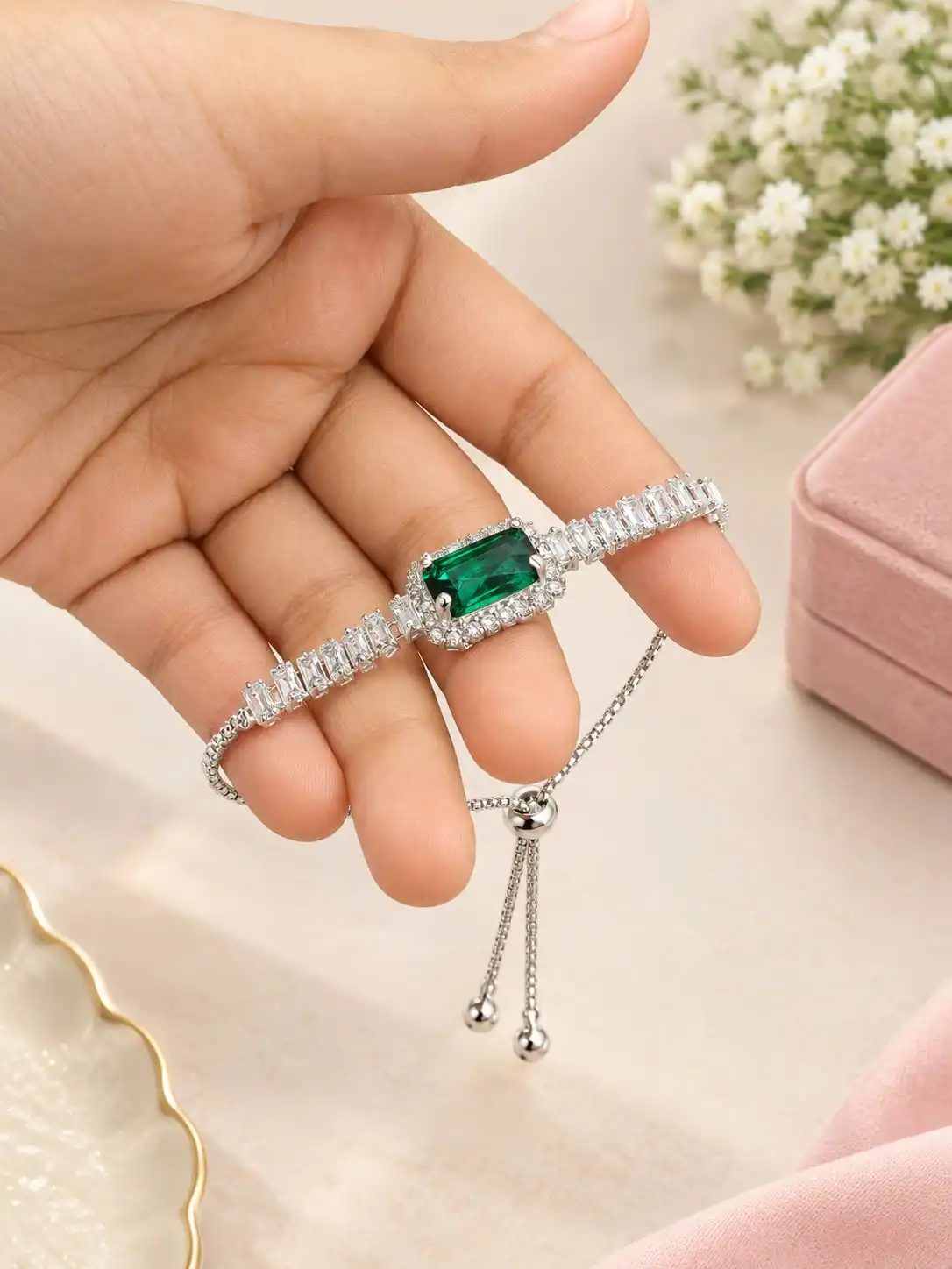 Anti-Tarnish Crystal Adjustable Bracelet. 1