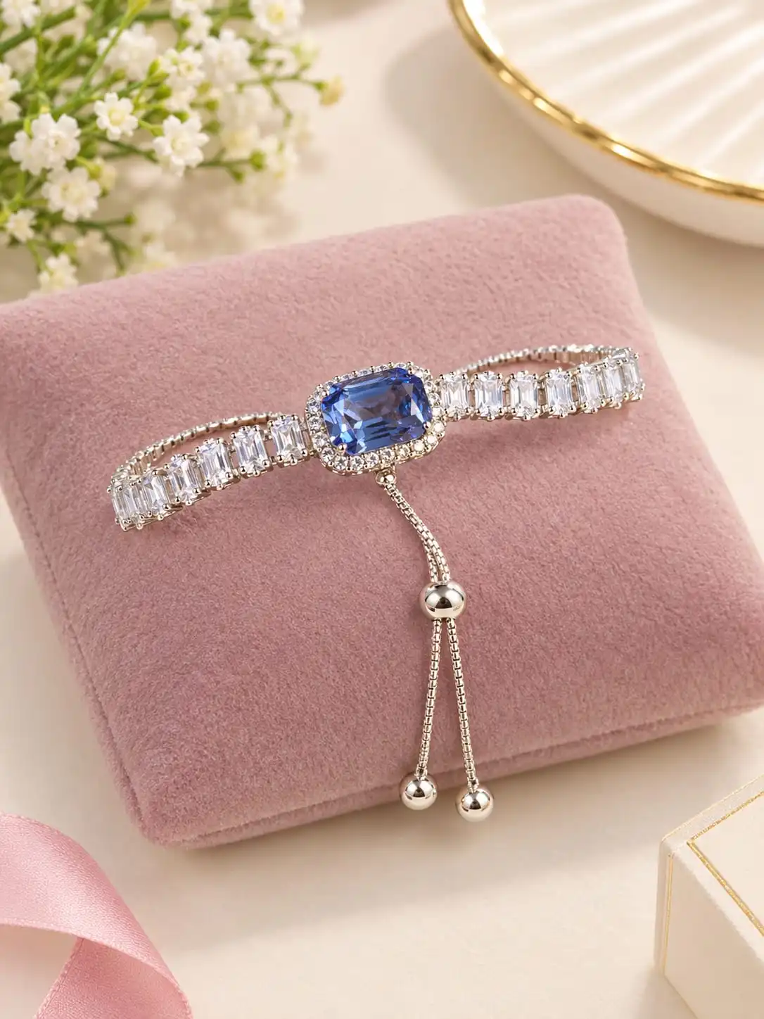 Anti-Tarnish Crystal Adjustable Bracelet.  3