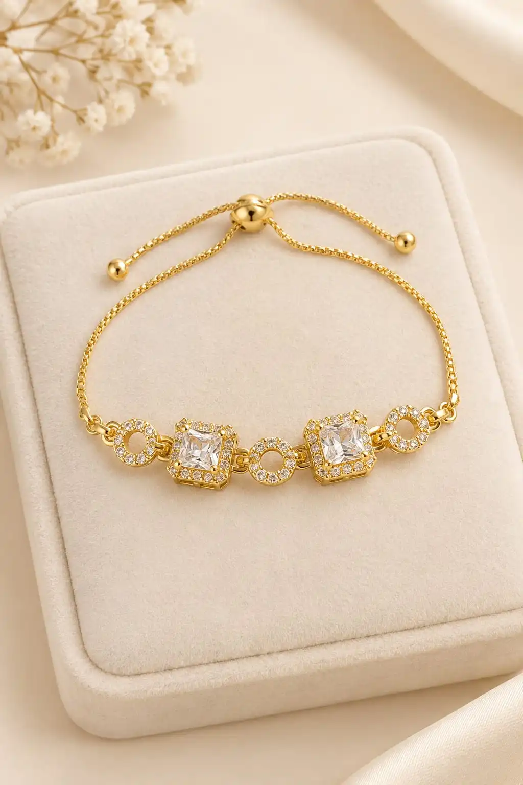 Golden Square Crystal Adjustable Bracelet