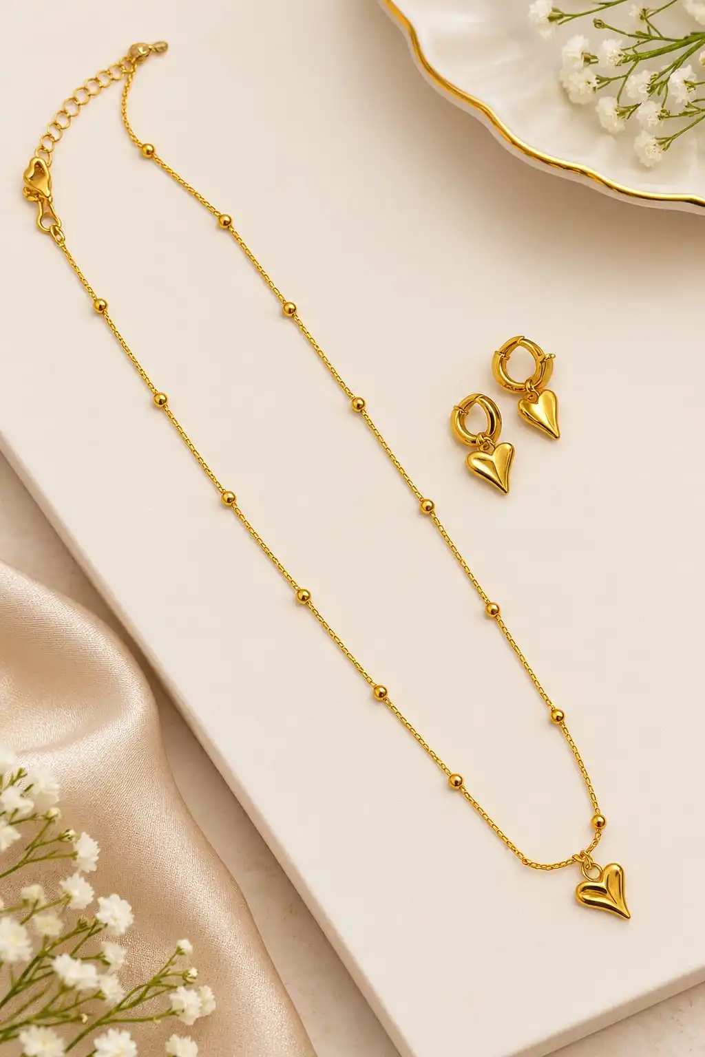 Anti-Tarnish Heart Pendant and Earring.