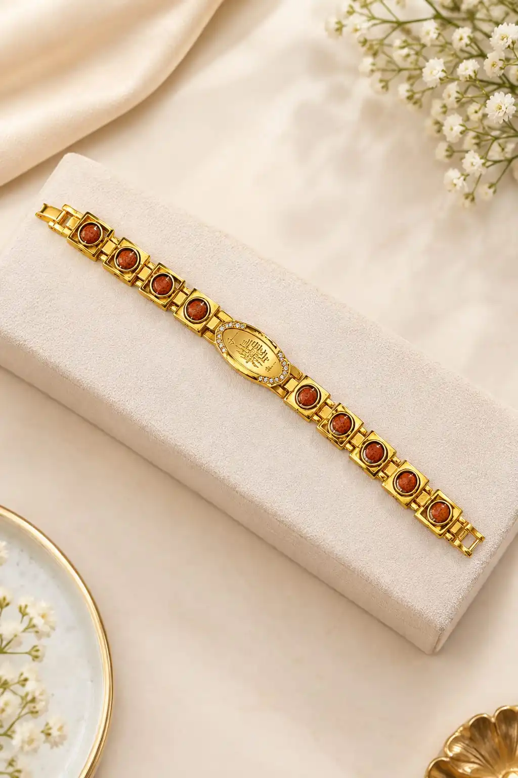 Gold Brown Stone Link Bracelet . 1