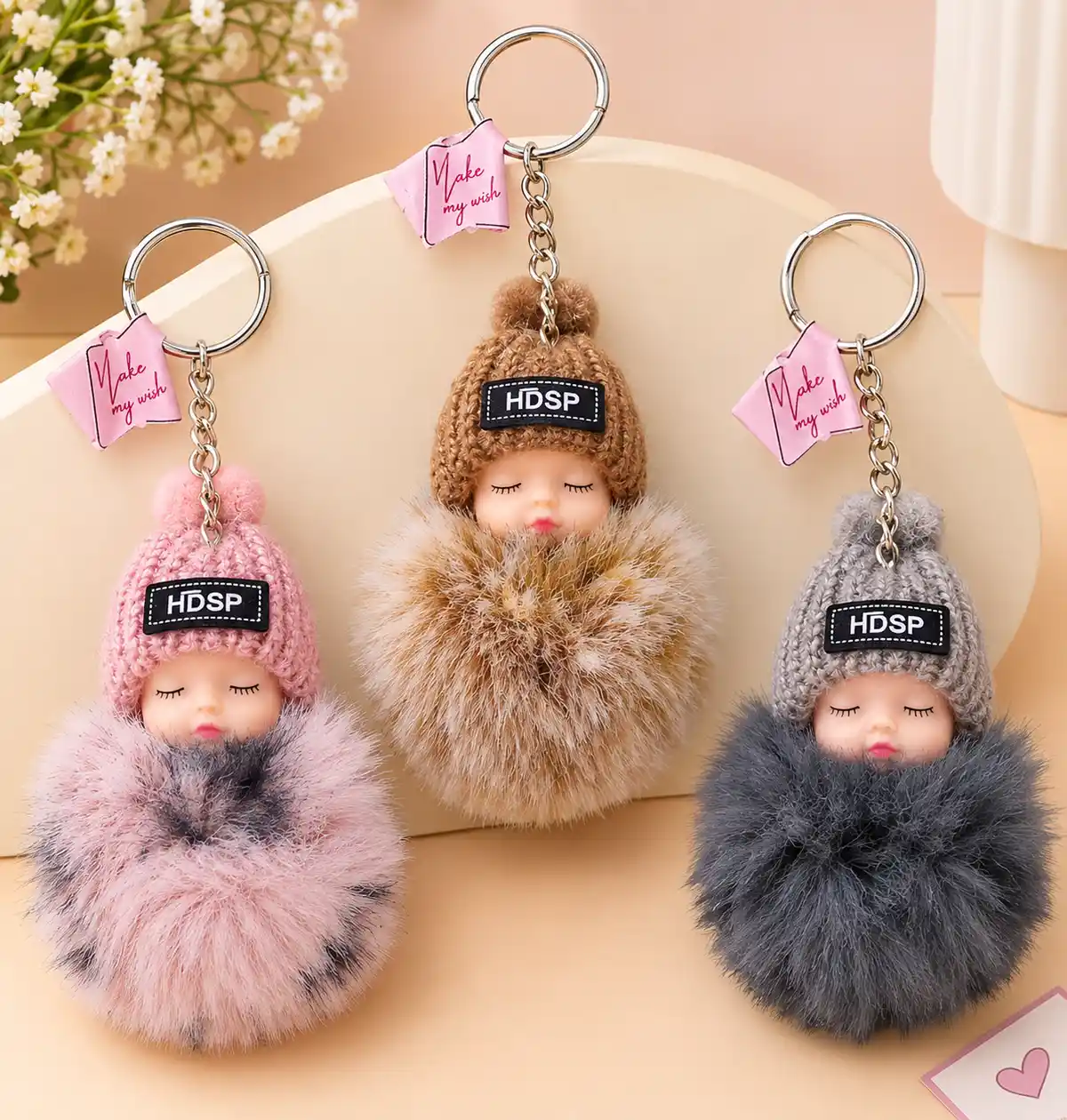 Cute Winter Doll Fur Ball Keychain 1