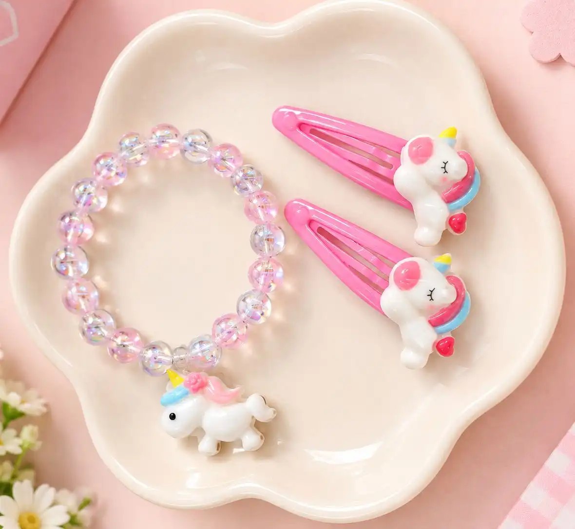 Cute Unicorn Hair Clips & Bracelet Set ๐ฆ๐ 1