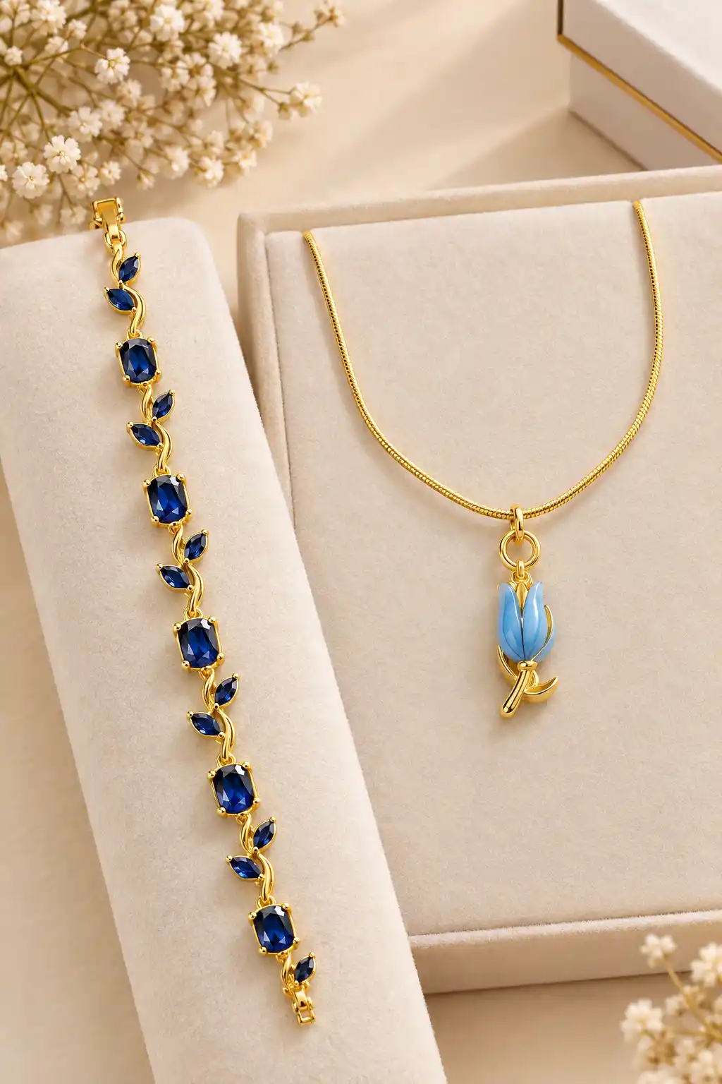 Anti-Tarnish Tulip Bracelet and Pendant Combo 2