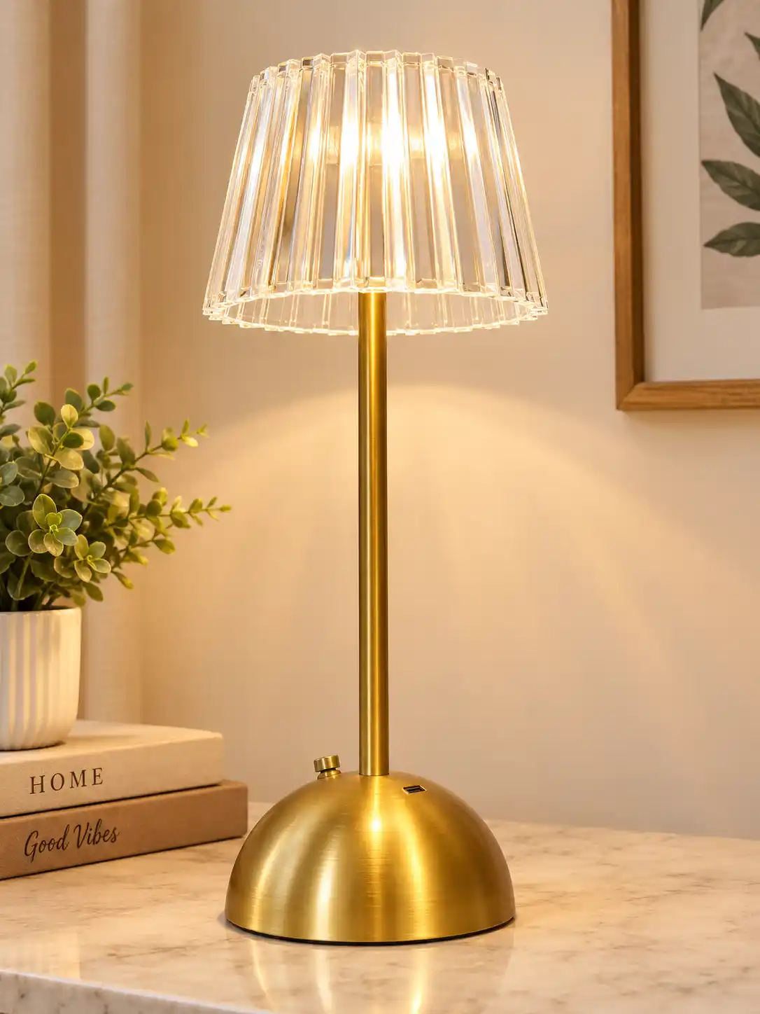 Elegant Gold Table Lamp with Transparent Plastic Shade 1