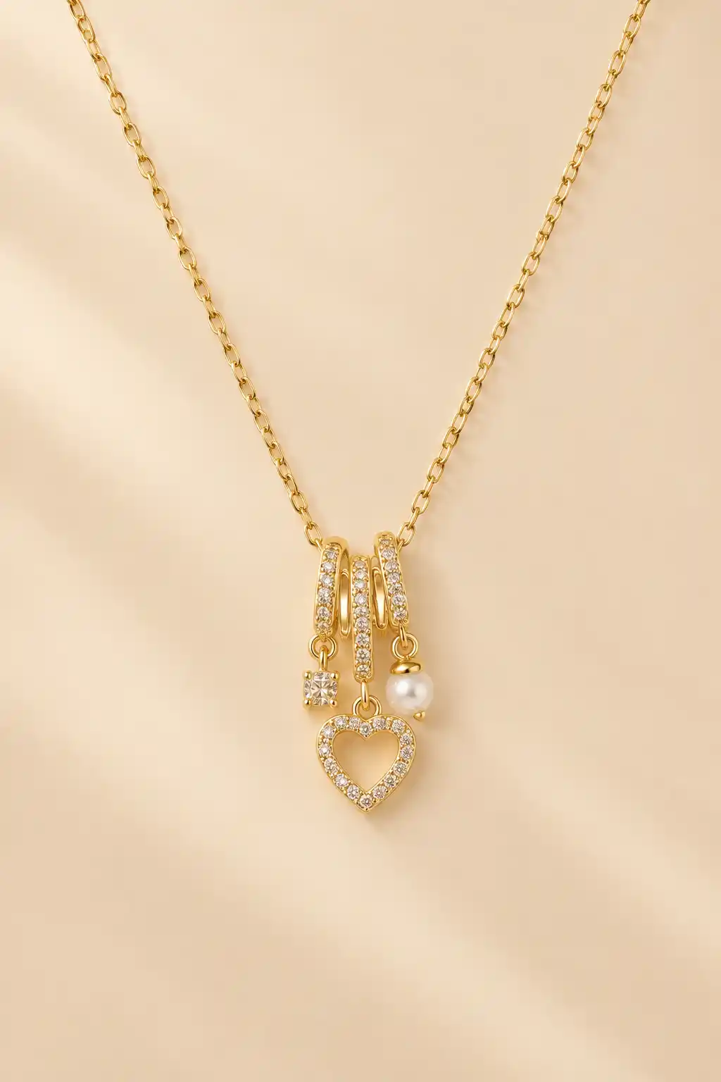 Anti-Tarnish Gold Pearl Heart Pendant Necklace 1