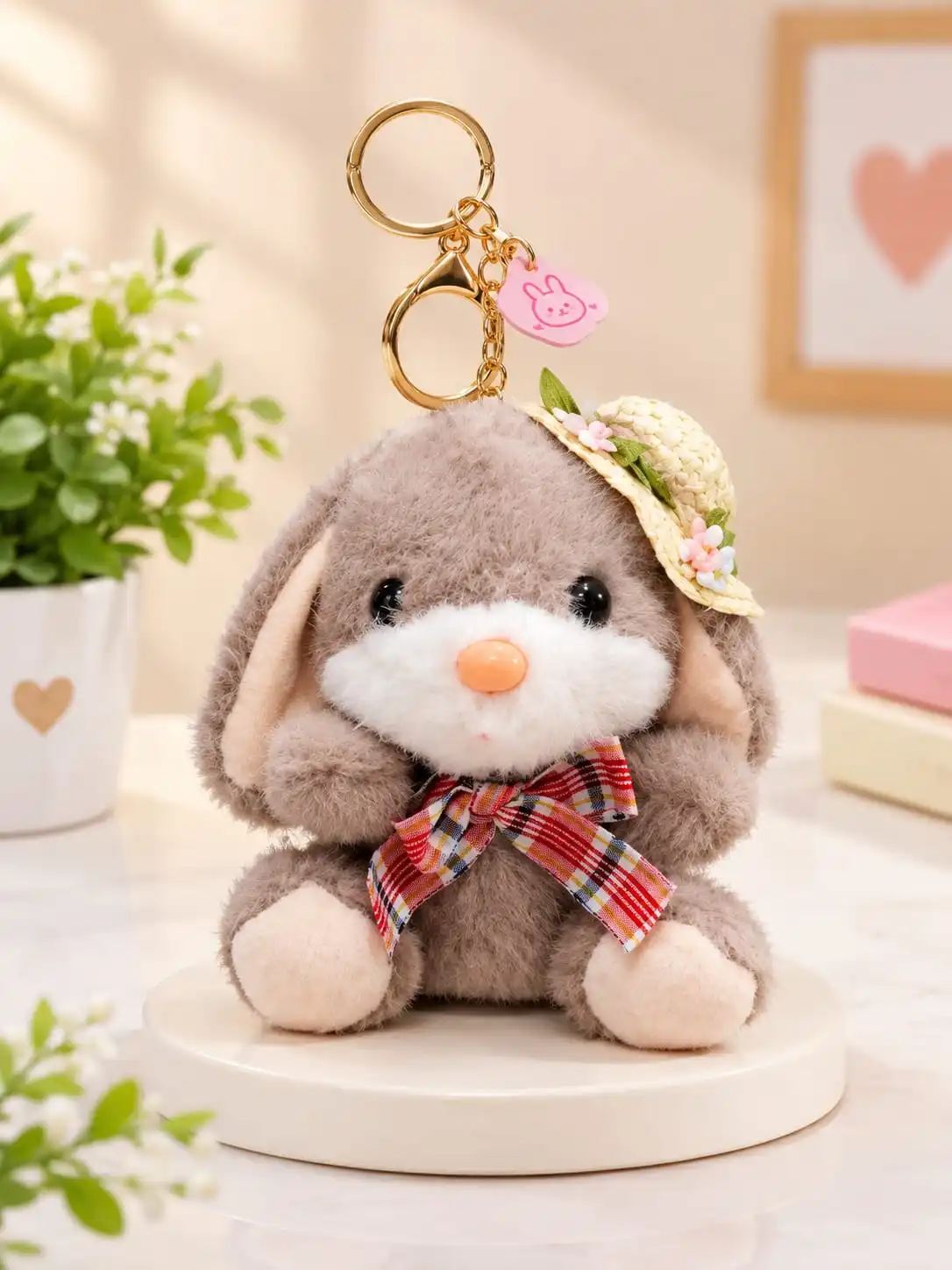 Cute Bunny Hat Plush Keychain 2