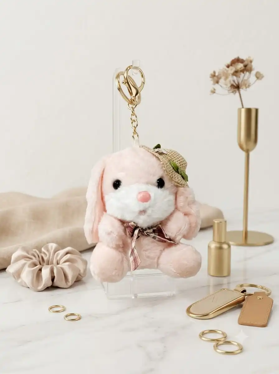 Cute Bunny Hat Plush Keychain 4