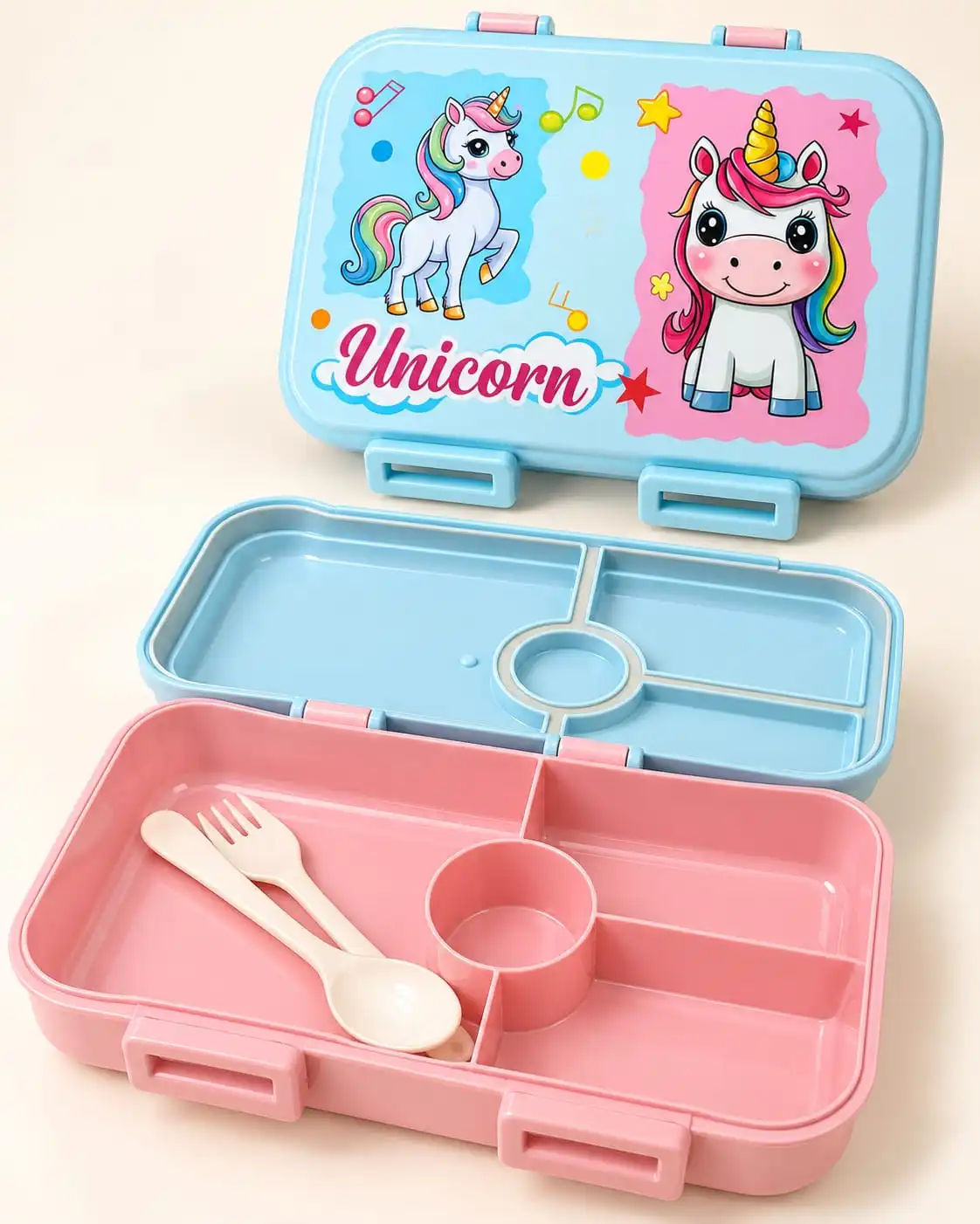 Cute Multi-Compartment Kids Lunch Box with Spoon & Fork 1