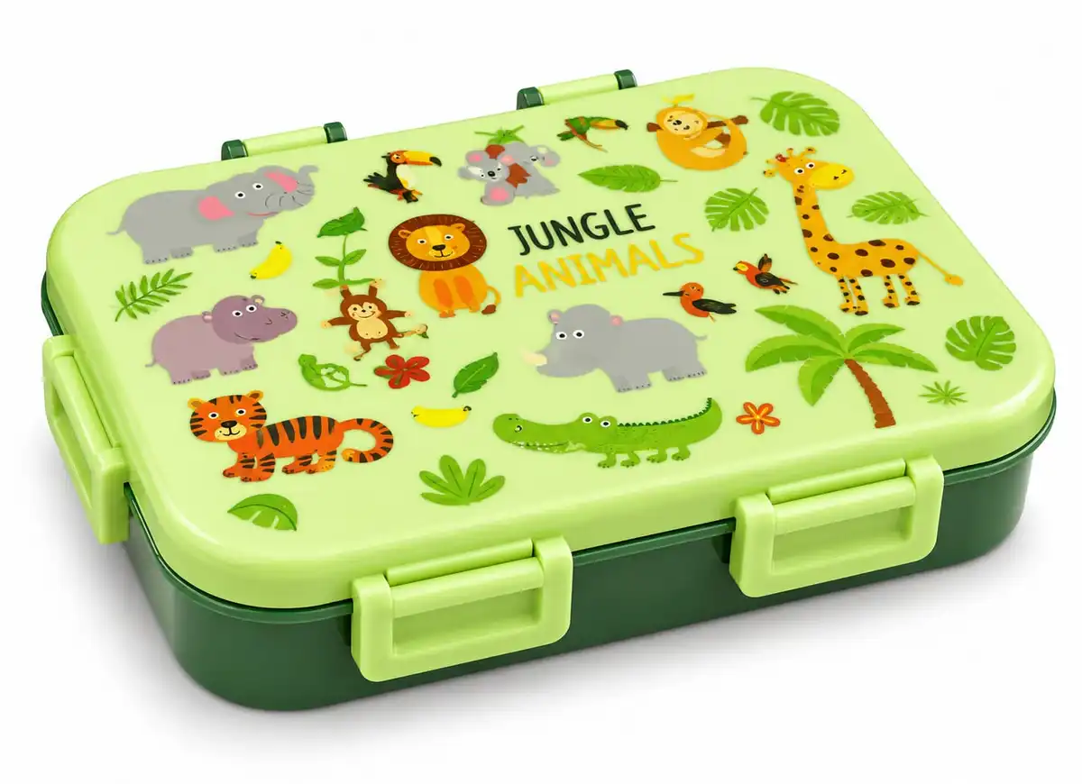 Cute Multi-Compartment Kids Lunch Box with Spoon & Fork 2